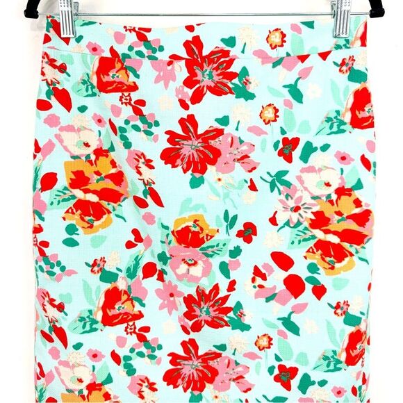 J. Crew Factory Mint 100% Cotton Vibrant Red Floral Pencil Skirt - Picture 4 of 15